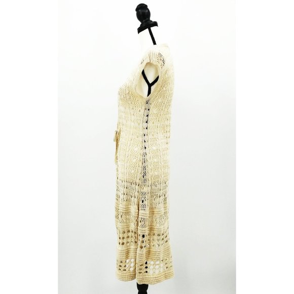One World Open Weave Cream Knit Duster Size Medium - Picture 3 of 6